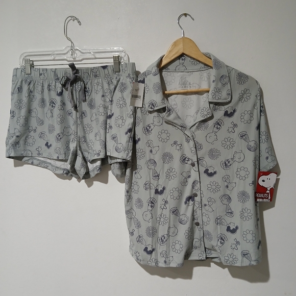 Peanuts Charlie Brown, Snoopy & Friends Women’s gray Pajama Set Size: L (NEW) - Picture 1 of 9